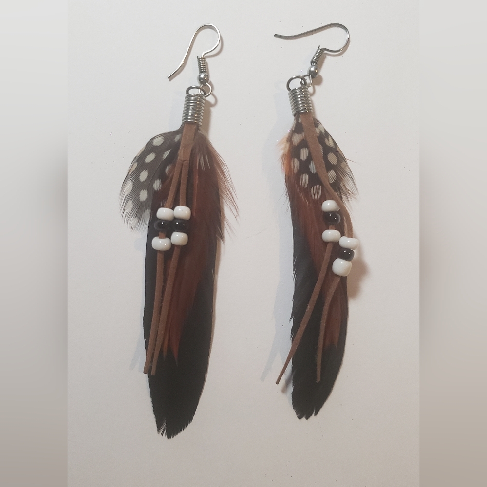 Bohemian Feather Earrings with Beads